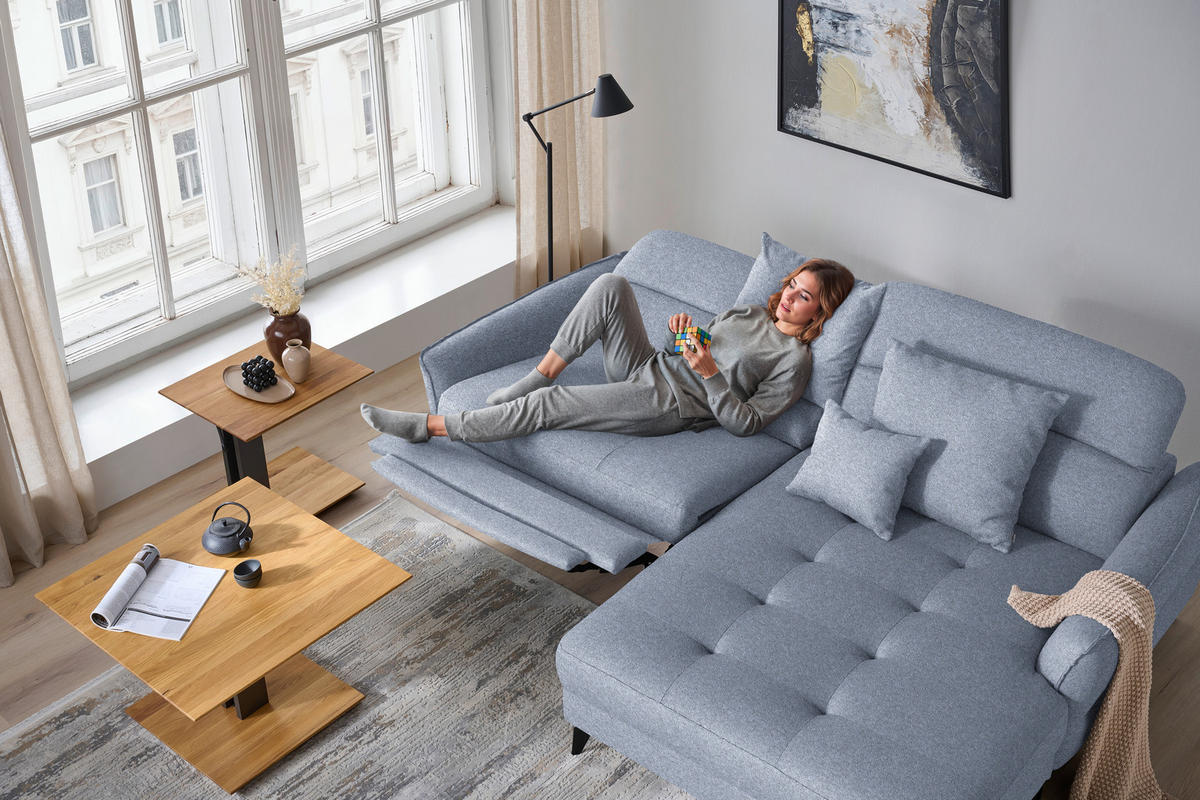 ECKSOFA Flachgewebe Hellblau  - Schwarz/Hellblau, Design, Textil/Metall (246/175cm) - Celina