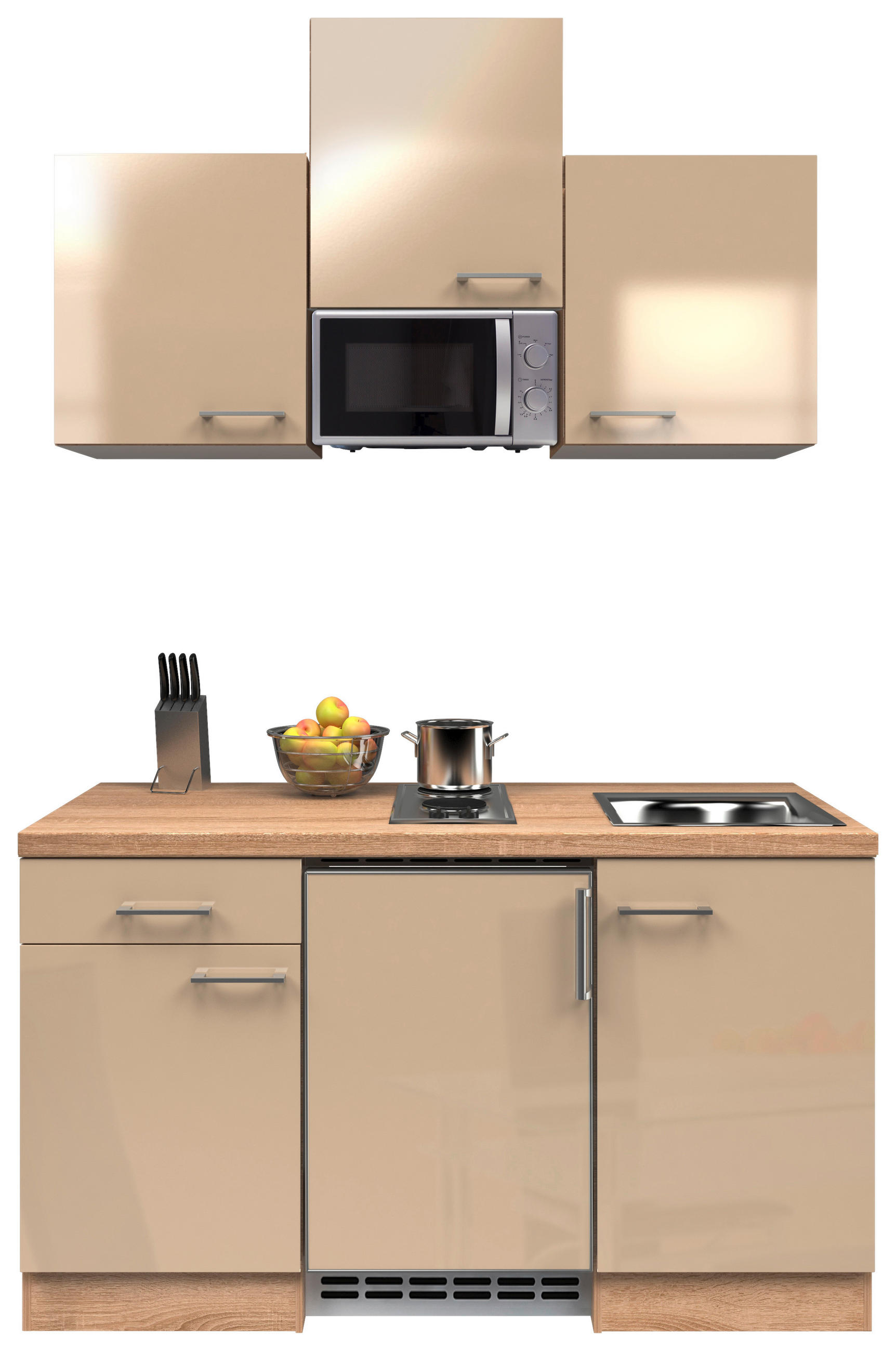 MINIKÜCHE 150,5 cm in Sonoma Eiche, Kaschmir - Kaschmir/Edelstahlfarben, MODERN, Holzwerkstoff/Metall (150,5cm) - FlexWell