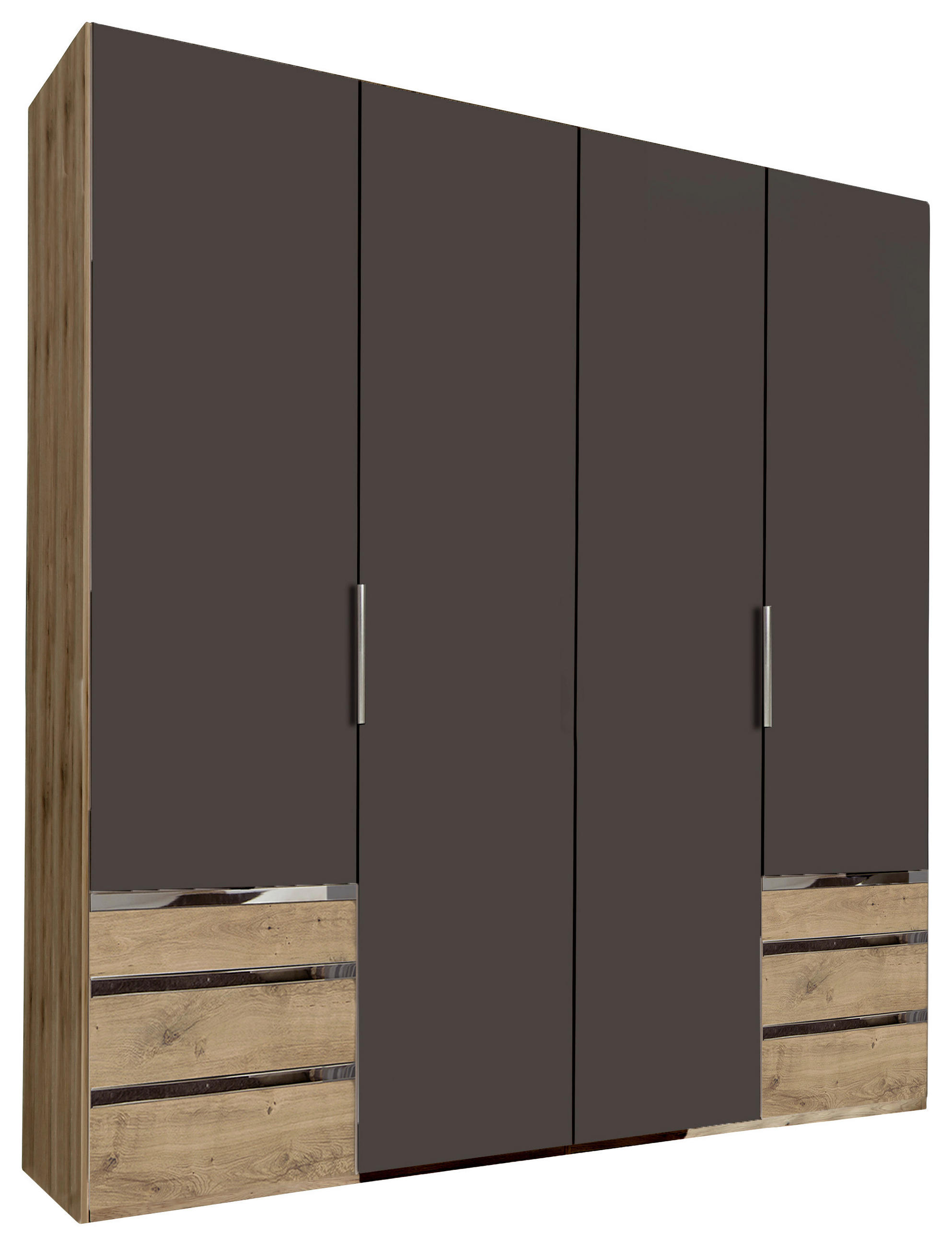 DREHTÜRENSCHRANK 200/216/58 cm 4-türig Graphitfarben, Eichefarben  - Chromfarben/Eichefarben, MODERN, Holzwerkstoff/Kunststoff (200/216/58cm) - MID.YOU