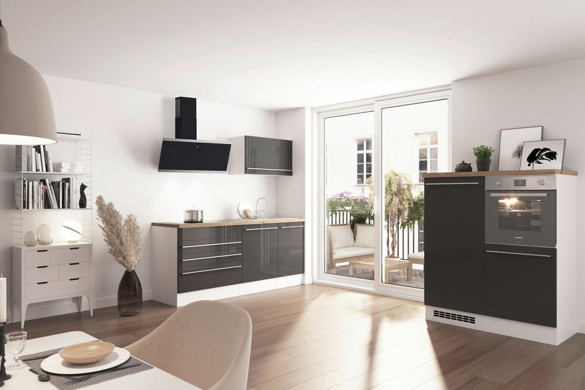 KÜCHENBLOCK 320 cm   in Grau  - Wildeiche/Edelstahlfarben, Design, Holzwerkstoff/Kunststoff (320cm) - Respekta