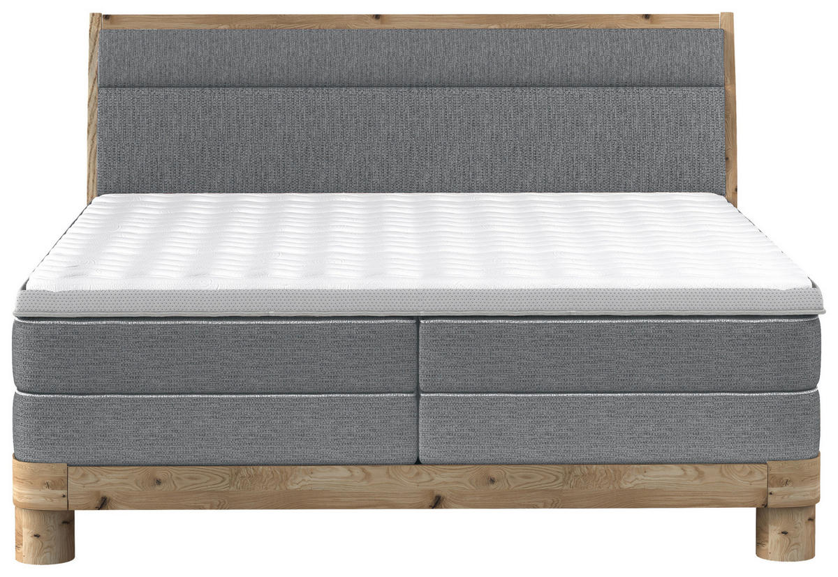 BOXSPRINGBETT 160/200 cm,  in Dunkelgrau, gepolstertes Kopfteil, Topper, Matratzen, H3 + H3 = fest  - Eichefarben/Dunkelgrau, Natur, Holz/Textil (160/200cm) - Valnatura