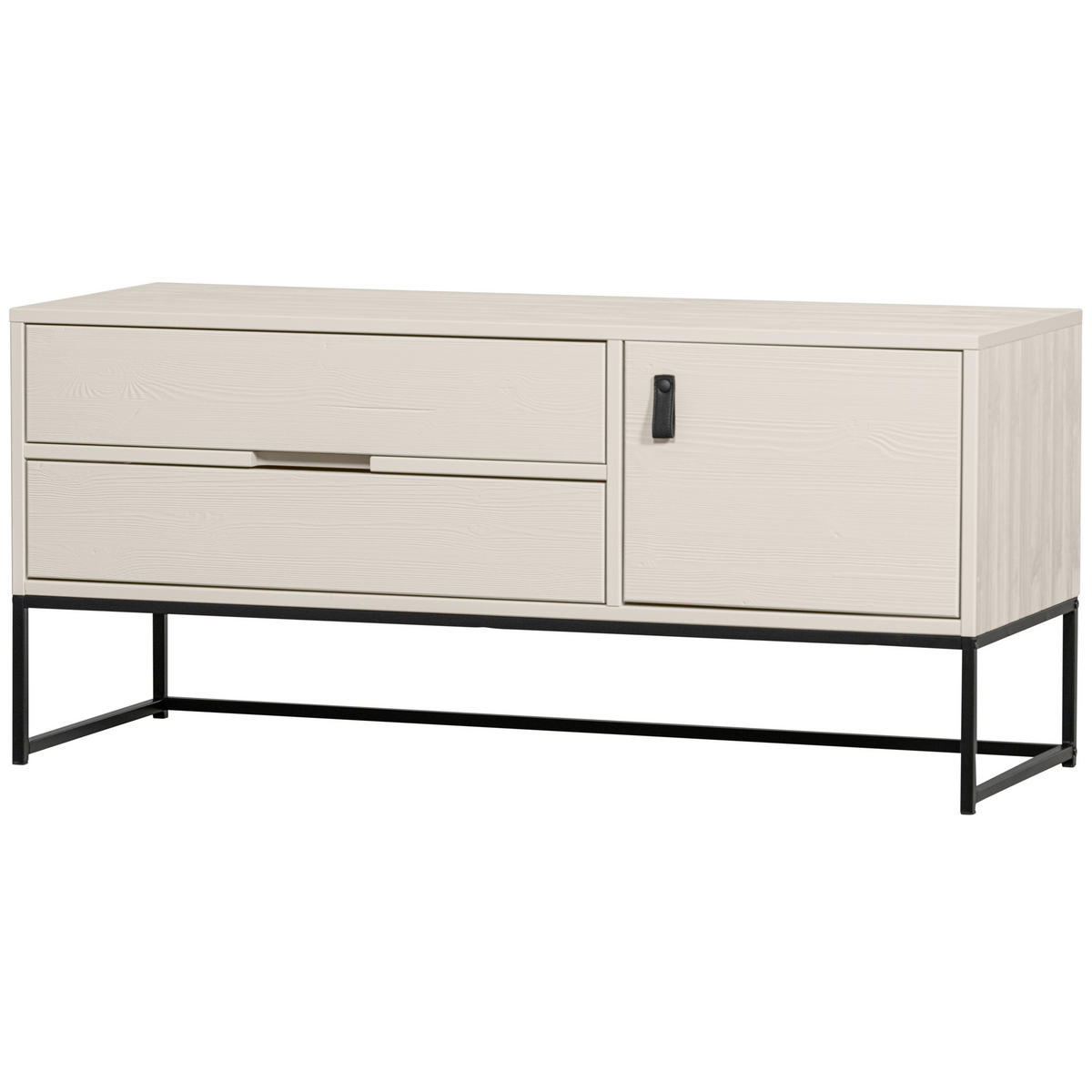 LOWBOARD Silas  in 120/55/44 cm  - Hellgrau/Schwarz, Design, Leder/Holz (120/55/44cm) - Livetastic