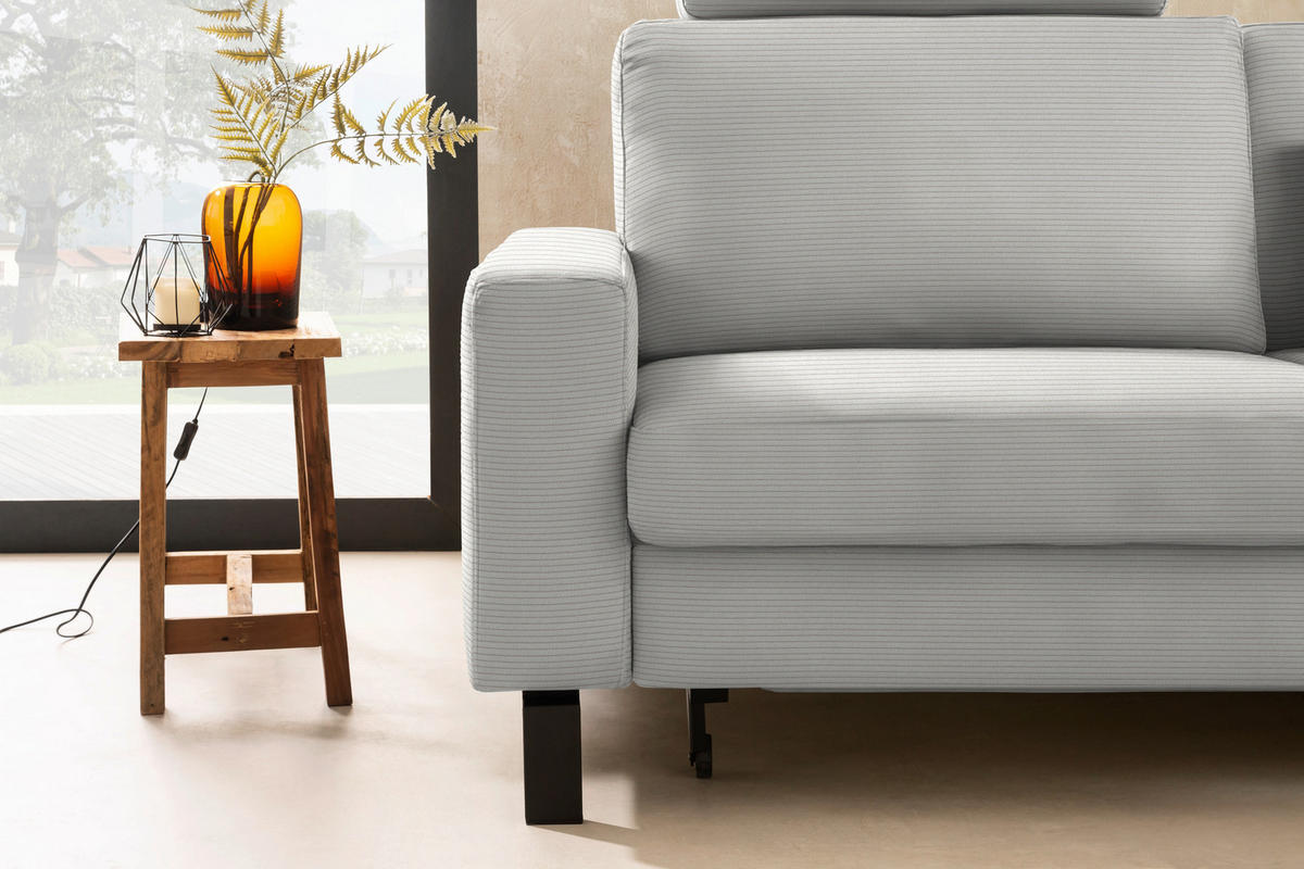 ECKSOFA Cord Greige  - Greige/Schwarz, Design, Textil/Metall (298/185cm) - Pure Home Lifestyle