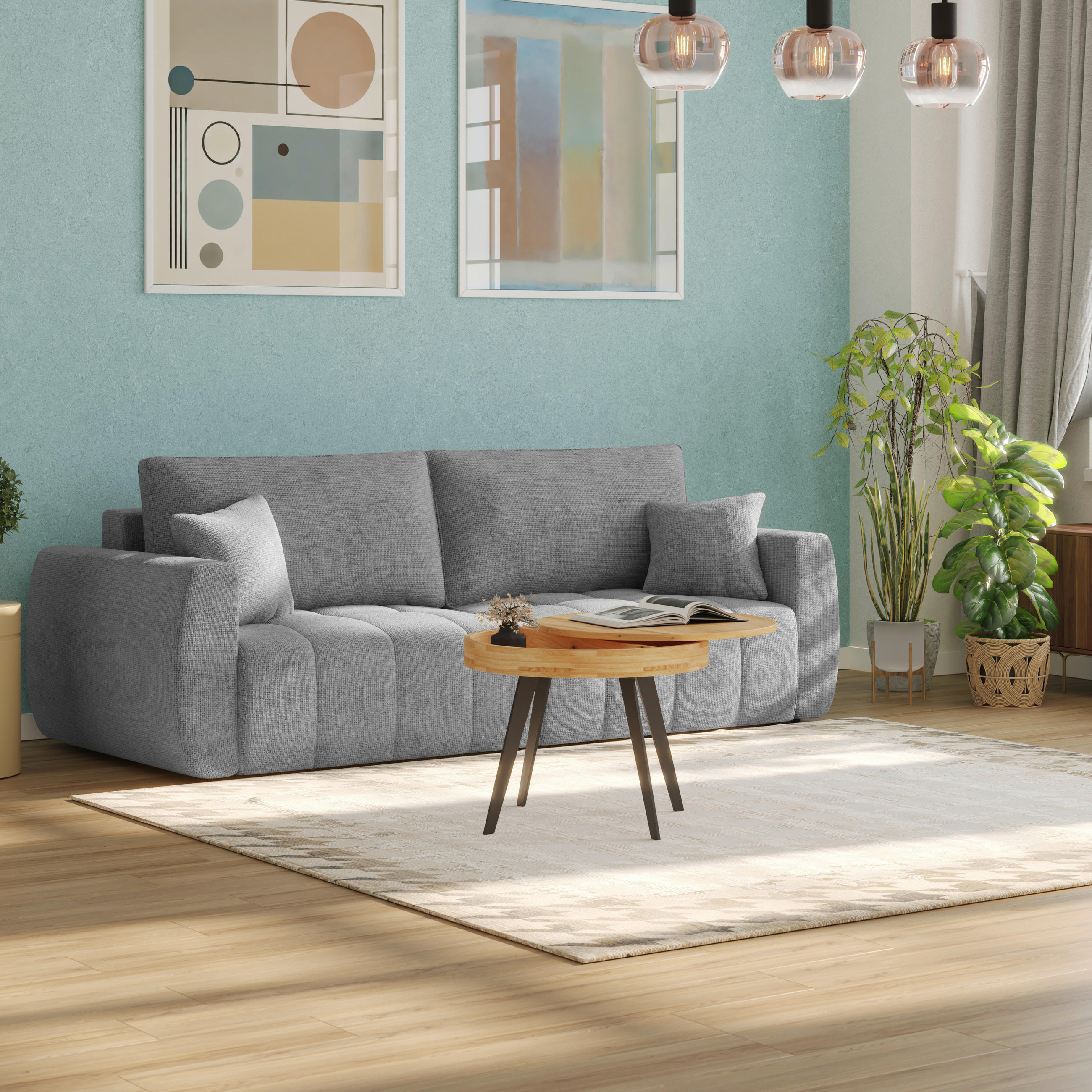 SCHLAFSOFA  mit Stoffauswahl Webstoff Grau  - Schwarz/Grau, MODERN, Holz/Textil (245/74-90/104cm) - MID.YOU