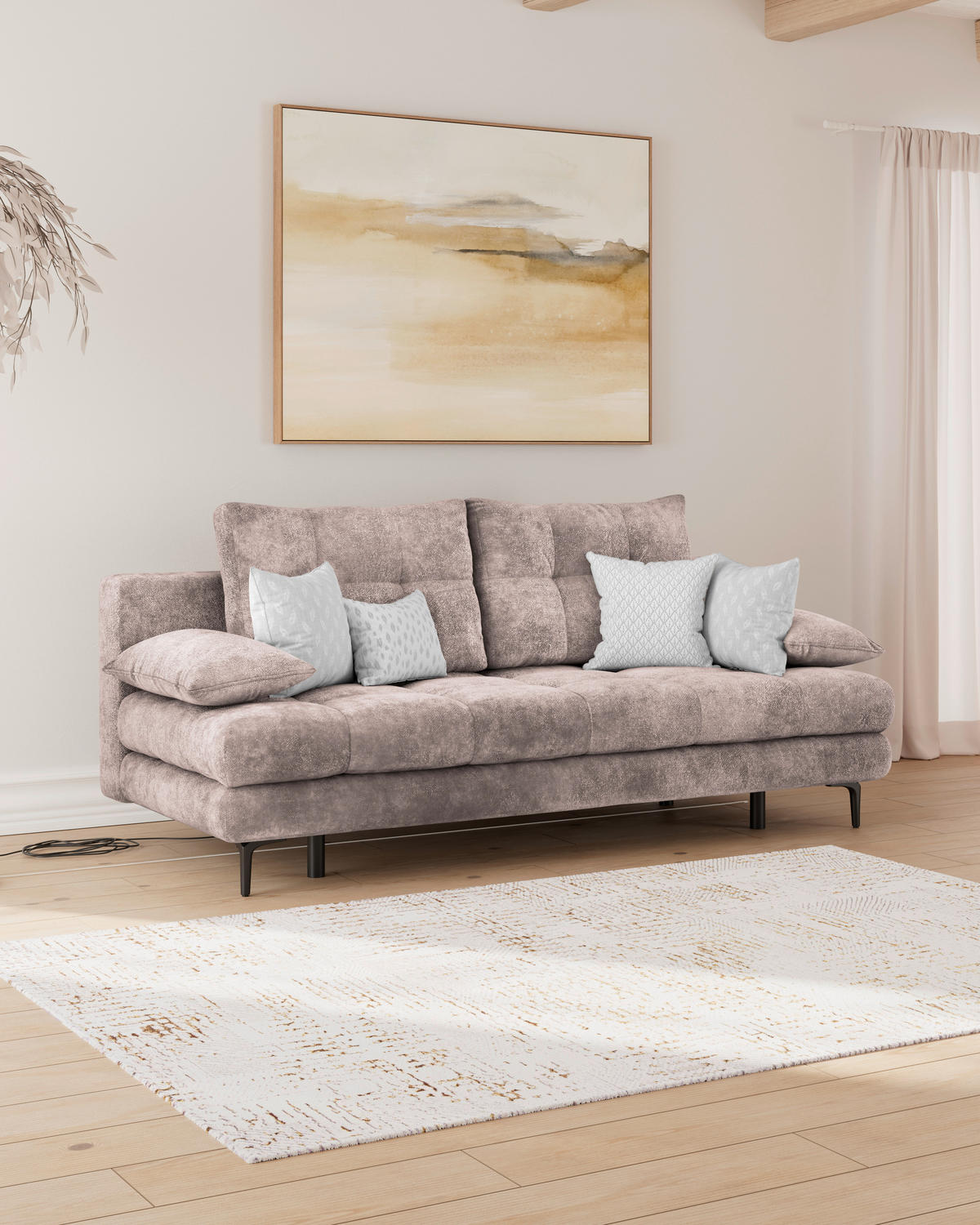 SCHLAFSOFA  mit Liegefunktion, Schlafen auf Sitzhöhe, Rücken echt Chenille Rosa  - Schwarz/Rosa, KONVENTIONELL, Textil/Metall (203/94/96cm) - Carryhome