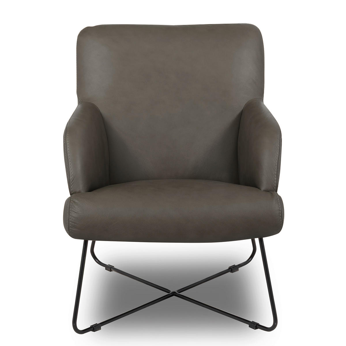 SESSEL in Echtleder Anthrazit  - Anthrazit/Schwarz, Design, Leder/Metall (67/87/74cm) - Livetastic