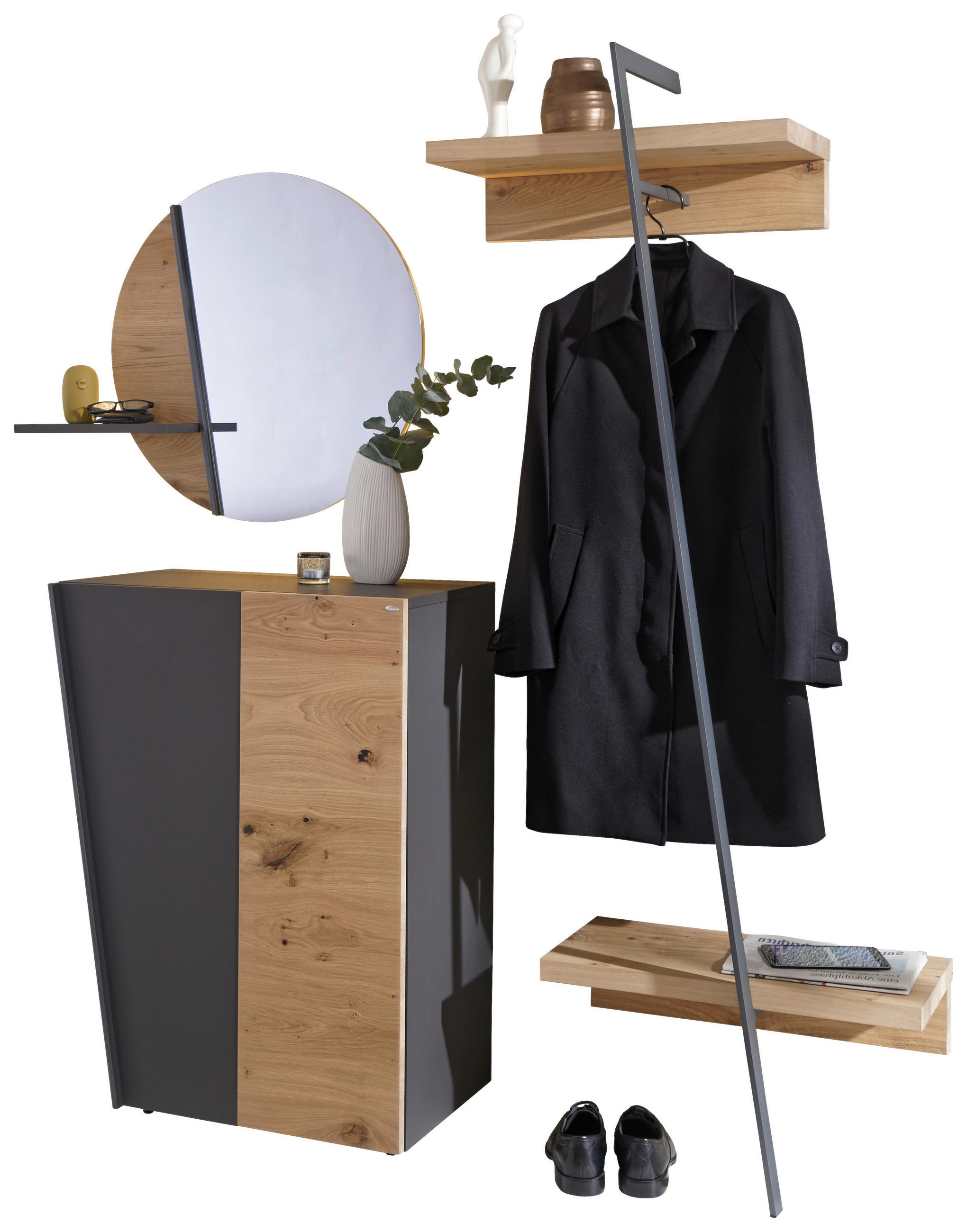 GARDEROBE  in 200/192/44,3 cm  - Wildeiche/Graphitfarben, Natur, Glas/Holz (200/192/44,3cm) - Voglauer