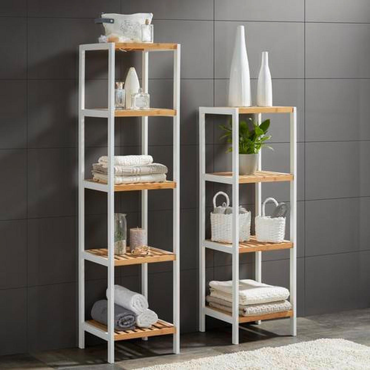 KOPALNIŠKI REGAL 34/140/33 cm  - bela/naravne barve, Moderno, leseni material/les (34/140/33cm) - Xora
