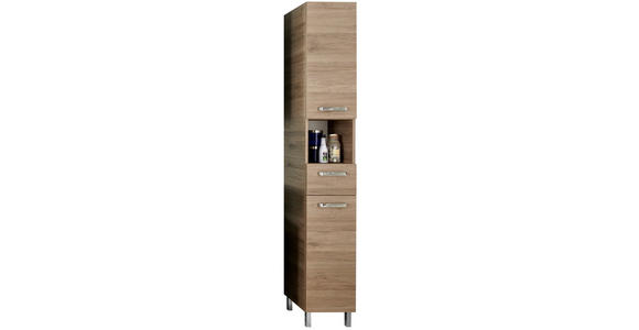 HOCHSCHRANK 30/195,5/33 cm  - Chromfarben/Eichefarben, KONVENTIONELL, Holzwerkstoff (30/195,5/33cm) - Carryhome