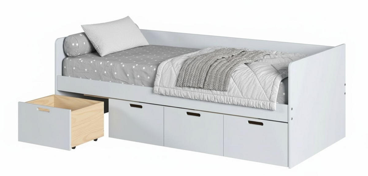 STAURAUMBETT 90/200 cm  in Weiß  - Naturfarben/Weiß, MODERN, Holz/Holzwerkstoff (90/200cm) - MID.YOU