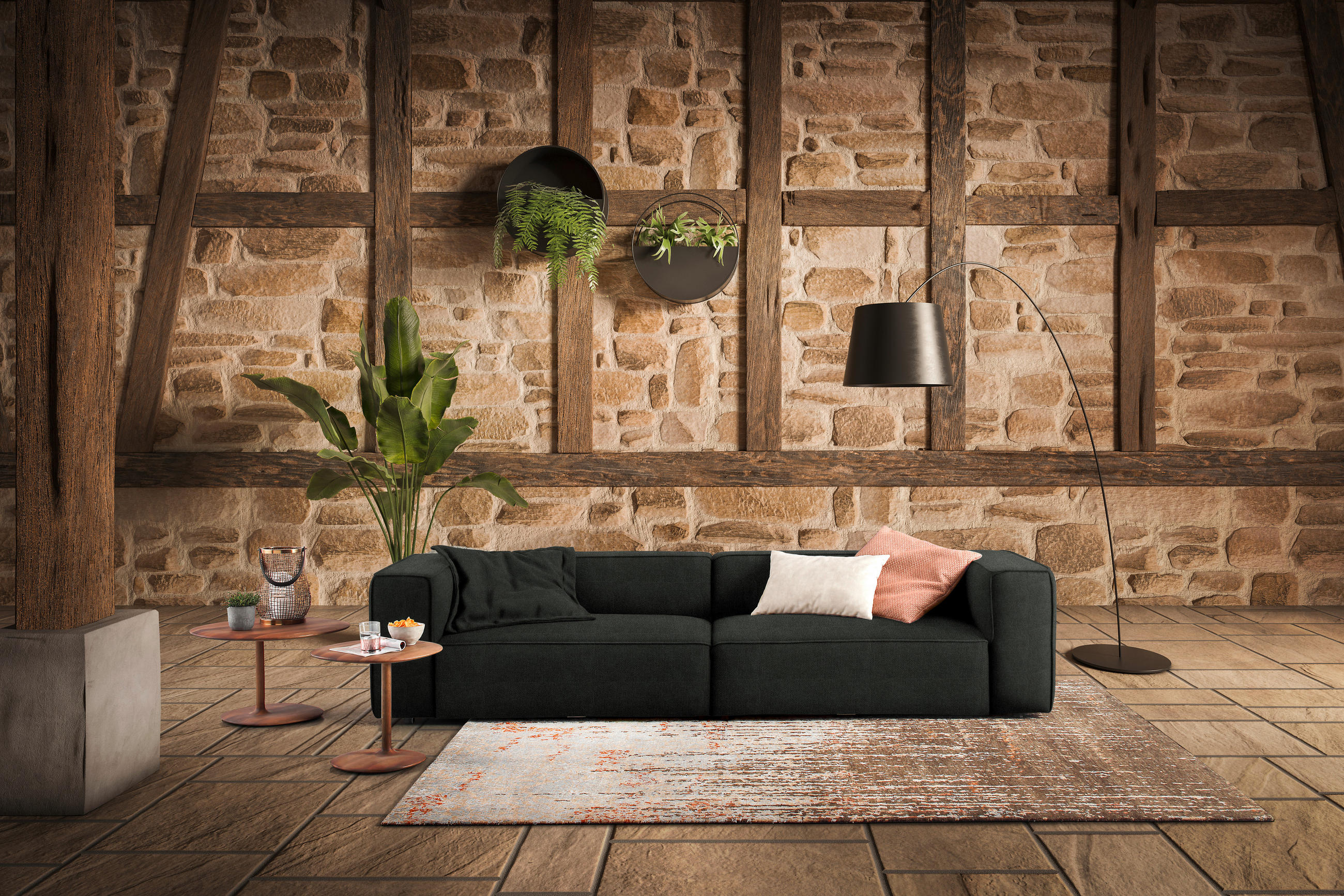 VIERSITZER-SOFA in Chenille Anthrazit  - Anthrazit/Schwarz, Design, Kunststoff/Textil (300/66/104cm) - W.Schillig