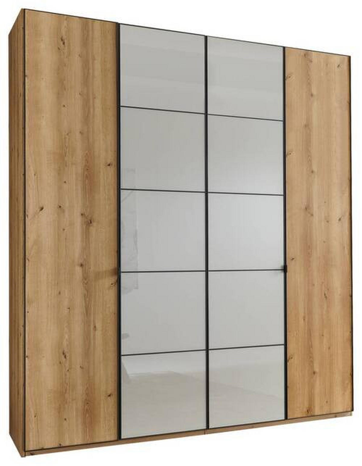 DREHTÜRENSCHRANK in Champagner, Eiche Bianco  - Schieferfarben/Eiche Bianco, Modern, Glas/Holzwerkstoff (200/216/58cm) - Novel