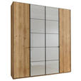 DREHTÜRENSCHRANK  in Champagner, Eiche Bianco  - Schieferfarben/Eiche Bianco, MODERN, Glas/Holzwerkstoff (200/216/58cm) - Novel