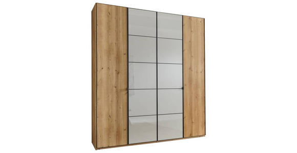 DREHTÜRENSCHRANK 200/216/58 cm 4-türig Champagner, Eiche Bianco - Schieferfarben/Eiche Bianco, Design, Glas/Holzwerkstoff (200/216/58cm) - Novel