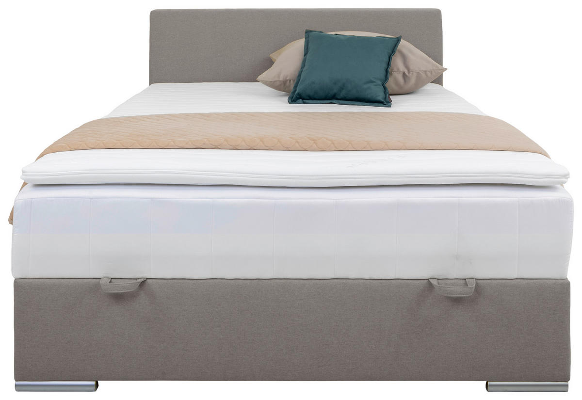 POLSTERBETT Bettkasten, Topper 140/200 cm  in Taupe  - Taupe/Chromfarben, KONVENTIONELL, Holz/Kunststoff (140/200cm) - MID.YOU