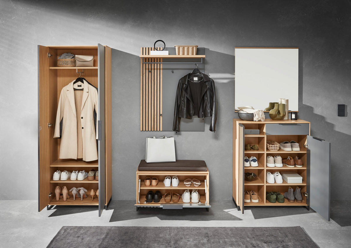 SCHUHSCHRANK Asteiche, Eiche furniert, teilmassiv Grau, Eichefarben, Eiche Bianco  - Eiche Bianco/Eichefarben, Design, Holz/Holzwerkstoff (86/105/37cm) - Dieter Knoll
