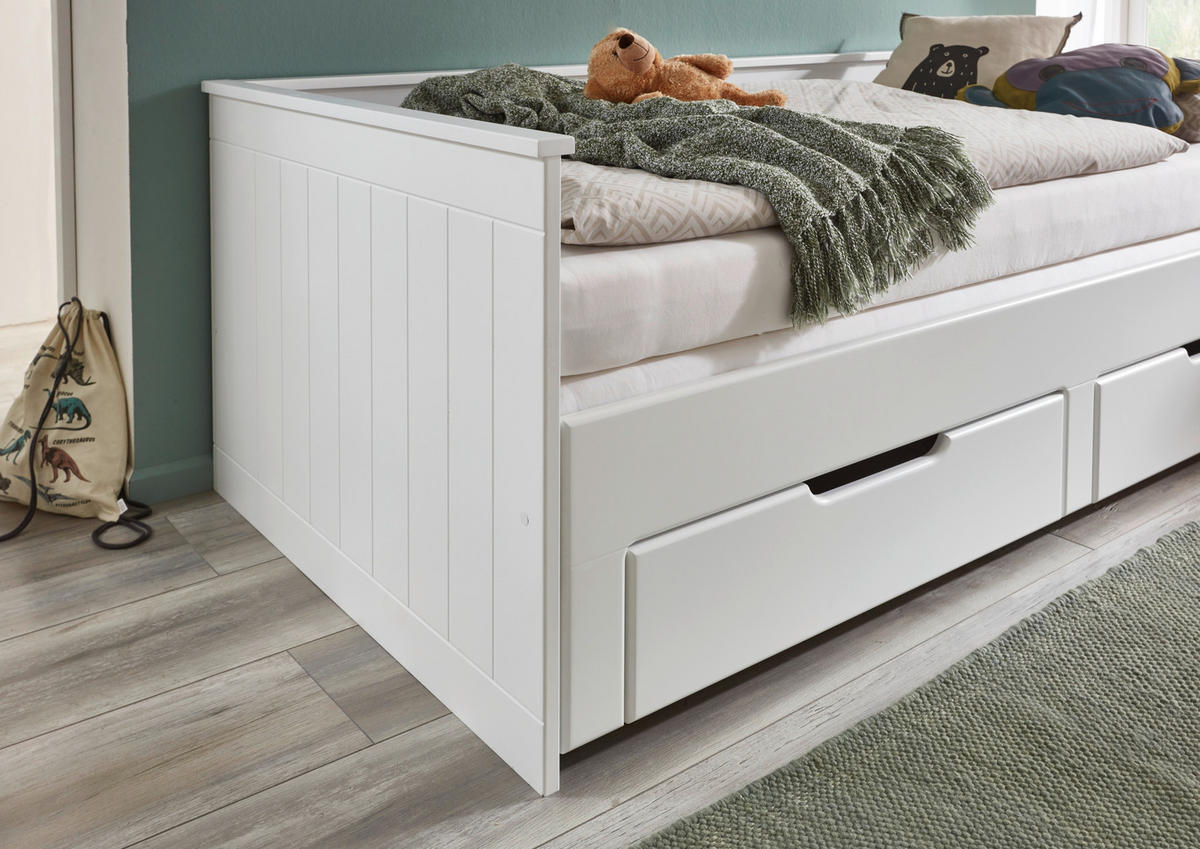 AUSZIEHBETT 90/200 cm  in Weiß  - Buchefarben/Weiß, Basics, Holz/Holzwerkstoff (90/200cm) - P & B