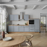 KÜCHENLEERBLOCK Frame 360 cm  in Eichefarben, Blaugrau  - Edelstahlfarben/Eichefarben, MODERN, Holzwerkstoff/Metall (360cm) - Nobilia