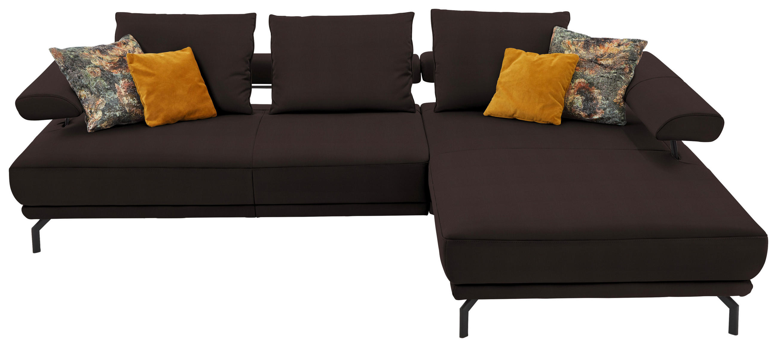 ECKSOFA in Echtleder Dunkelbraun  - Dunkelbraun/Schwarz, Design, Leder/Metall (305/224cm) - Dieter Knoll