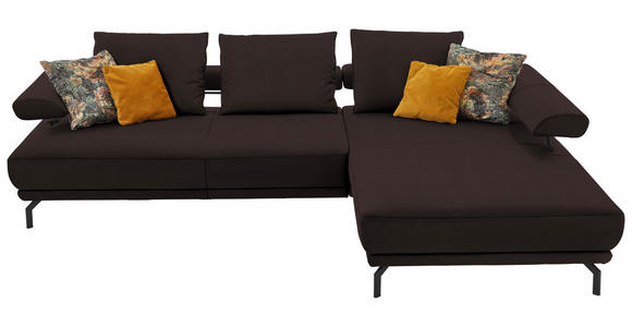 ECKSOFA in Echtleder Dunkelbraun  - Dunkelbraun/Schwarz, Design, Leder/Metall (305/224cm) - Dieter Knoll