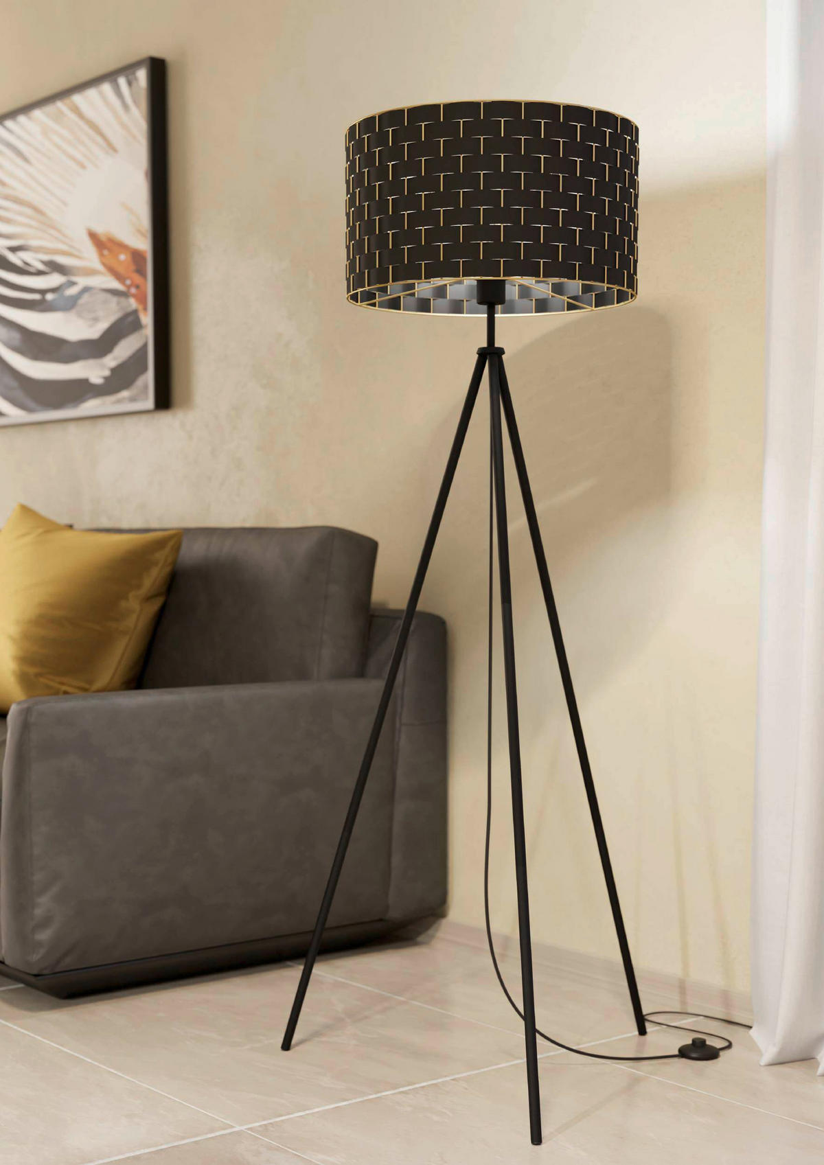 GOLVLAMPA Marasales 45/149 cm    - mässingsfärgad/svart, Design, metall/textil (45/149cm) - Eglo