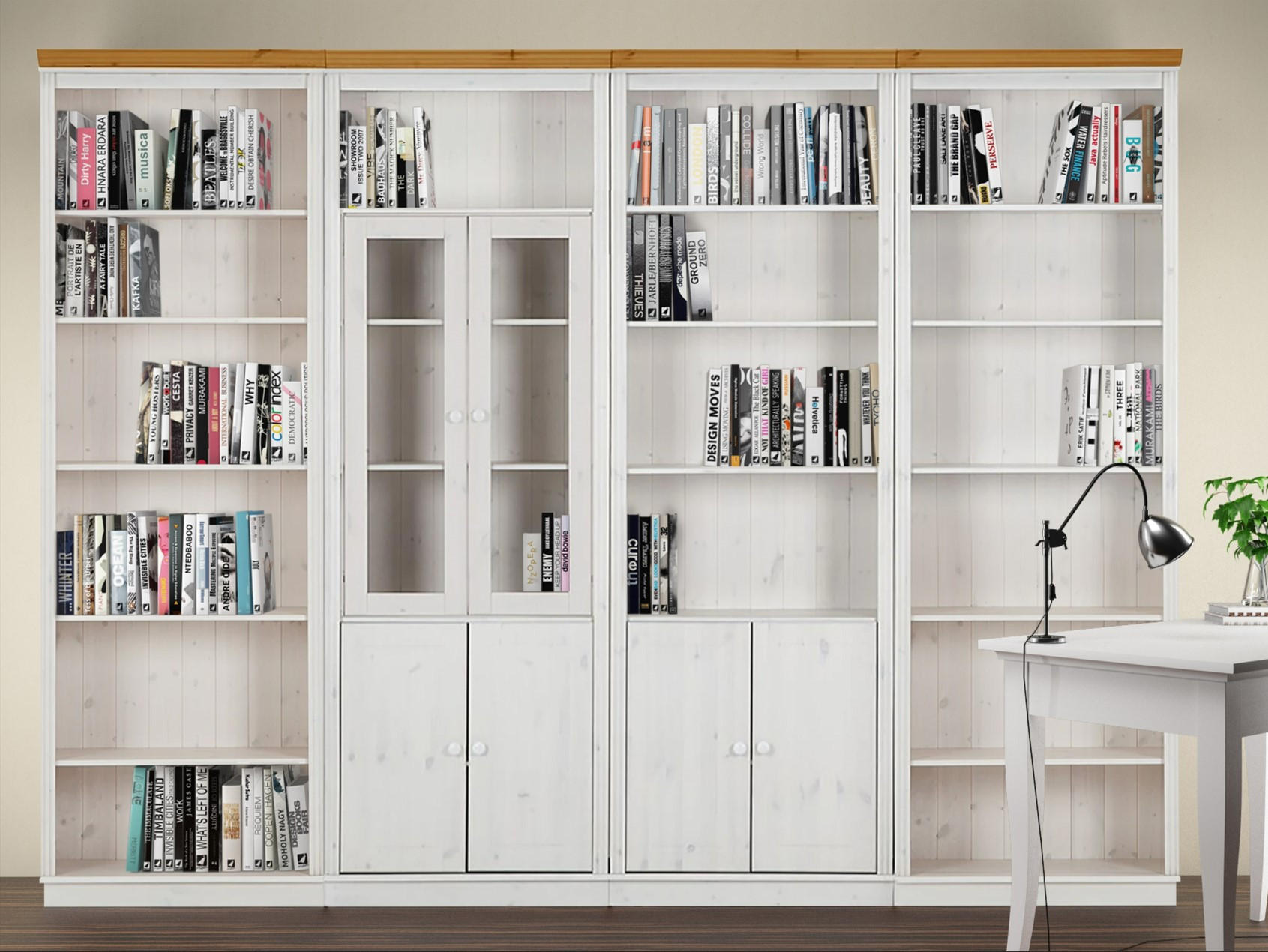 WOHNWAND Lillehammer 4-teilig  in Kieferfarben, Honig  296/223/34 cm  - Kieferfarben/Honig, Design, Glas/Holz (296/223/34cm) - Livetastic