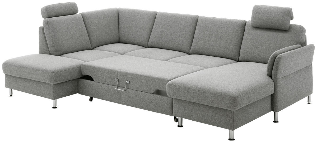 WOHNLANDSCHAFT in Flachgewebe Grau  - Chromfarben/Grau, Konventionell, Textil/Metall (200/217cm) - Beldomo System