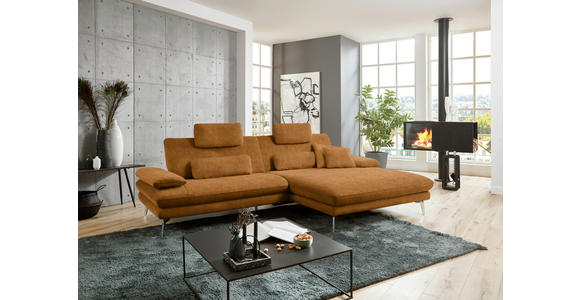 ECKSOFA in Velours Cognac 284/184 cm - Cognac/Schwarz, Design, Textil/Metall (284/184cm) - Dieter Knoll