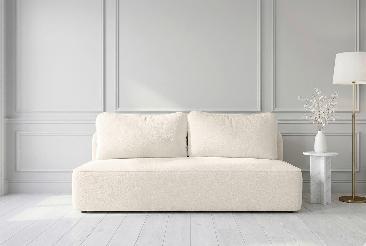 SCHLAFSOFA FREDO Bouclé Creme  inkl.  - Creme/Schwarz, Design, Kunststoff/Textil (212/93/100cm) - MID.YOU