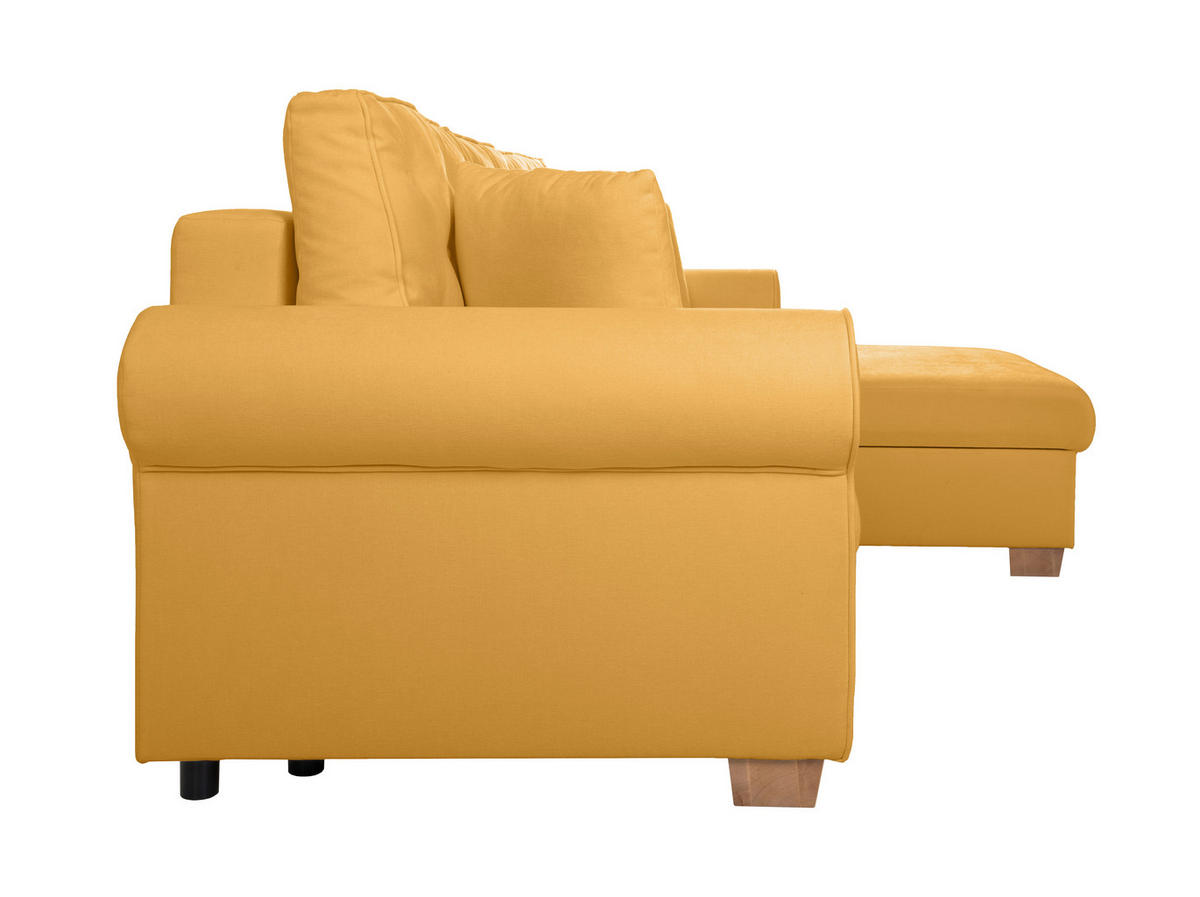 ECKSOFA in Gelb  - Gelb/Buchefarben, Design, Holz/Textil (266/161cm) - MID.YOU