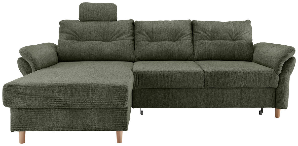 ECKSOFA in Chenille Dunkelgrün  - Dunkelgrün/Naturfarben, Modern, Holz/Textil (176/250cm) - Livetastic