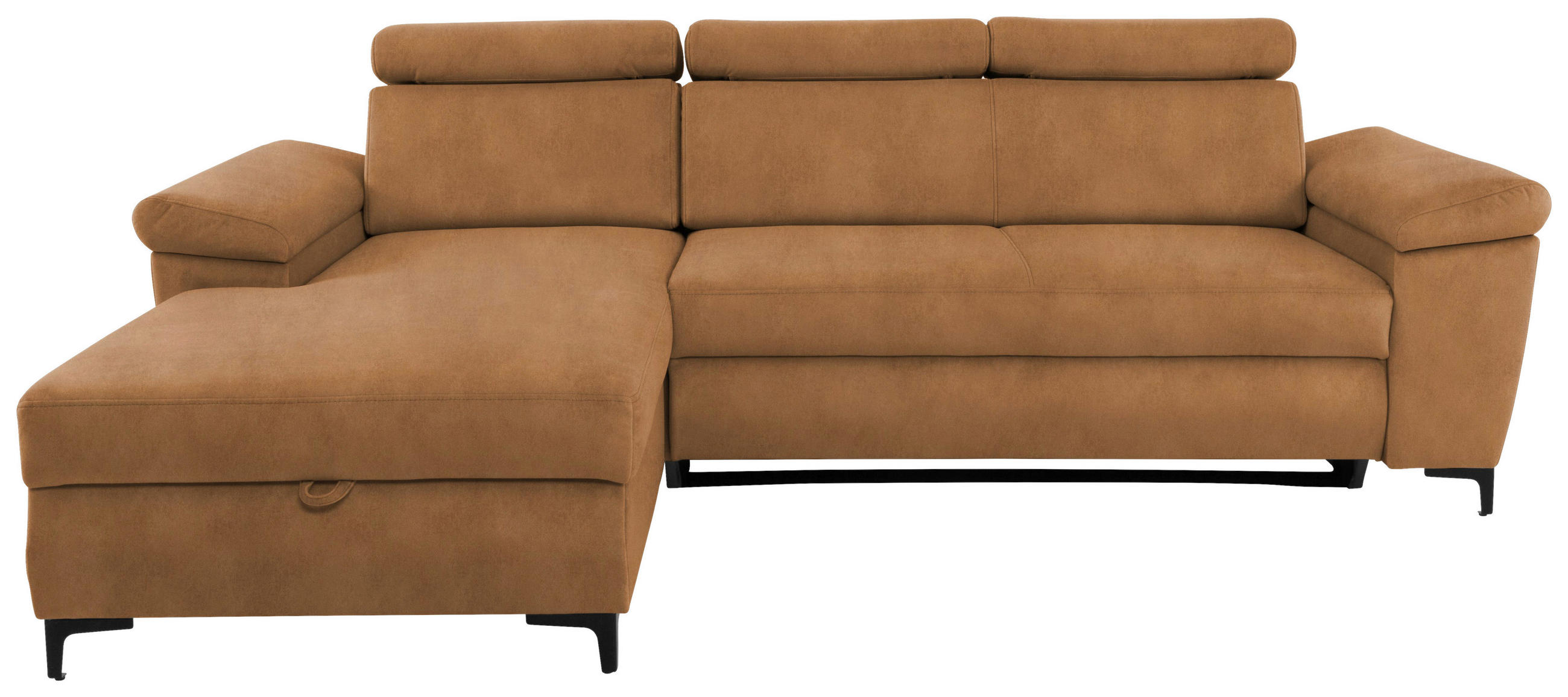 ECKSOFA in Velours Bernsteinfarben  - Bernsteinfarben/Schwarz, Modern, Textil/Metall (176/258cm) - MID.YOU