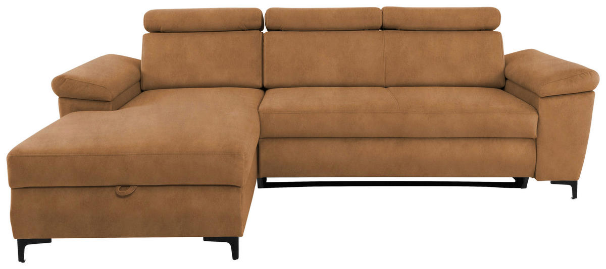 ECKSOFA in Velours Bernsteinfarben  - Bernsteinfarben/Schwarz, Modern, Textil/Metall (176/258cm) - MID.YOU