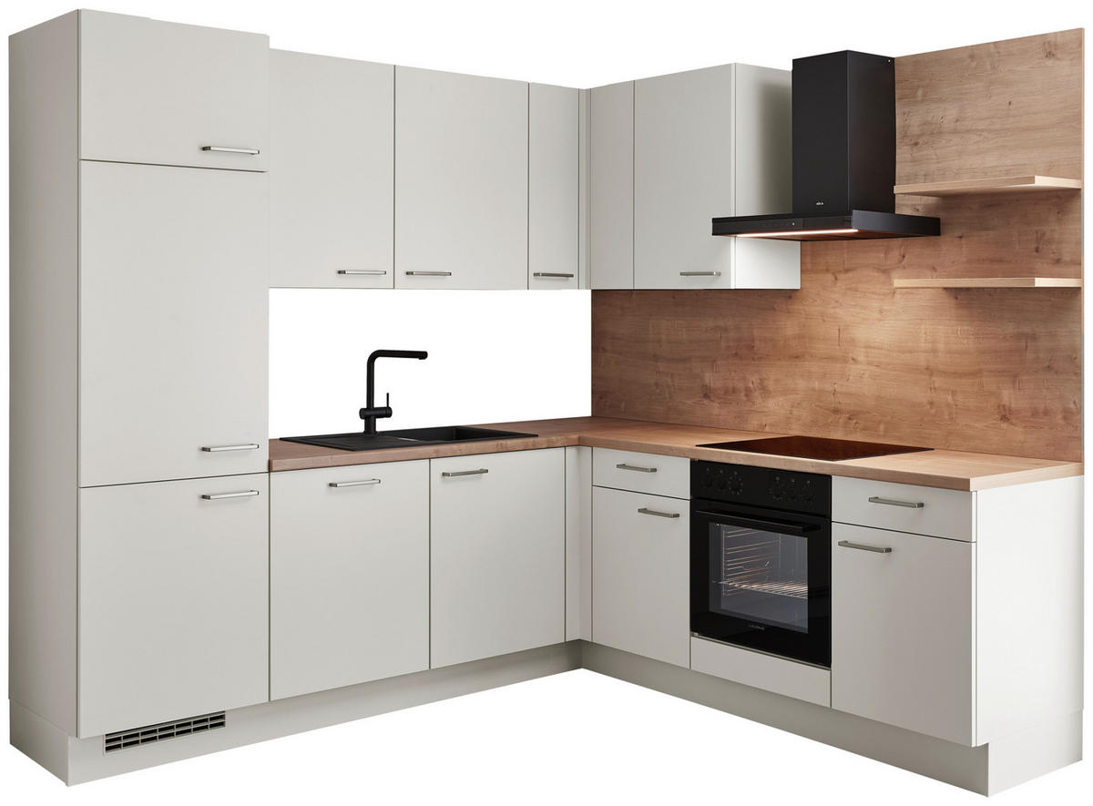 ECKKÜCHE 245/160 cm  in Eichefarben, Magnolie  - Edelstahlfarben/Eichefarben, Design, Holzwerkstoff/Metall (245/160cm) - Celina