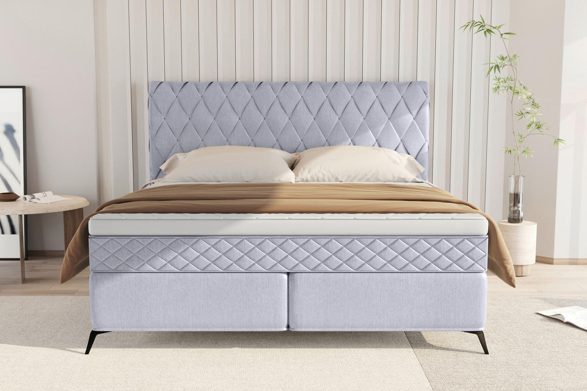 BOXSPRINGBETT 180/200 cm  in Hellgrau  - Hellgrau/Schwarz, Design, Textil/Metall (180/200cm) - Boxxx