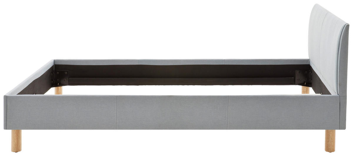 PAT TAPIȚAT 140/200 cm  in albastru deschis  - albastru deschis/culoare lemn stejar, Design, lemn/textil (140/200cm) - Livetastic