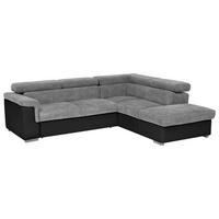 ECKSOFA in Lederlook, Flachgewebe Grau, Schwarz  252/217 cm  - Schwarz/Grau, Basics, Holz/Textil (252/217cm) - MID.YOU