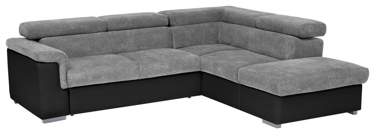 ECKSOFA in Lederlook, Flachgewebe Grau, Schwarz  252/217 cm  - Schwarz/Grau, Basics, Holz/Textil (252/217cm) - MID.YOU