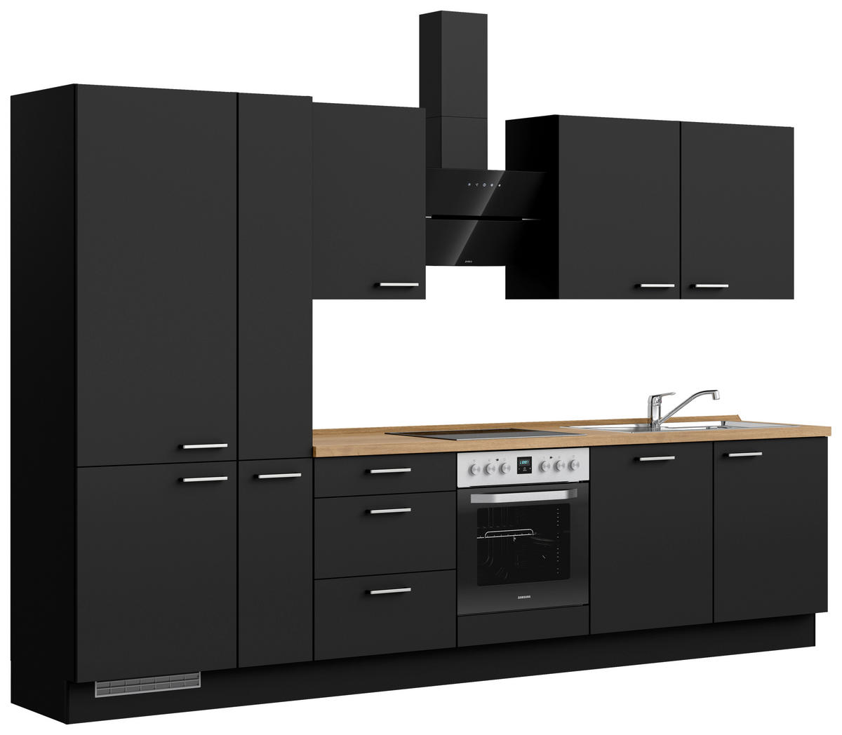 KÜCHENLEERBLOCK 330 cm   in Schwarz, Eichefarben  - Edelstahlfarben/Eichefarben, MODERN, Holzwerkstoff/Metall (330cm) - Nobilia