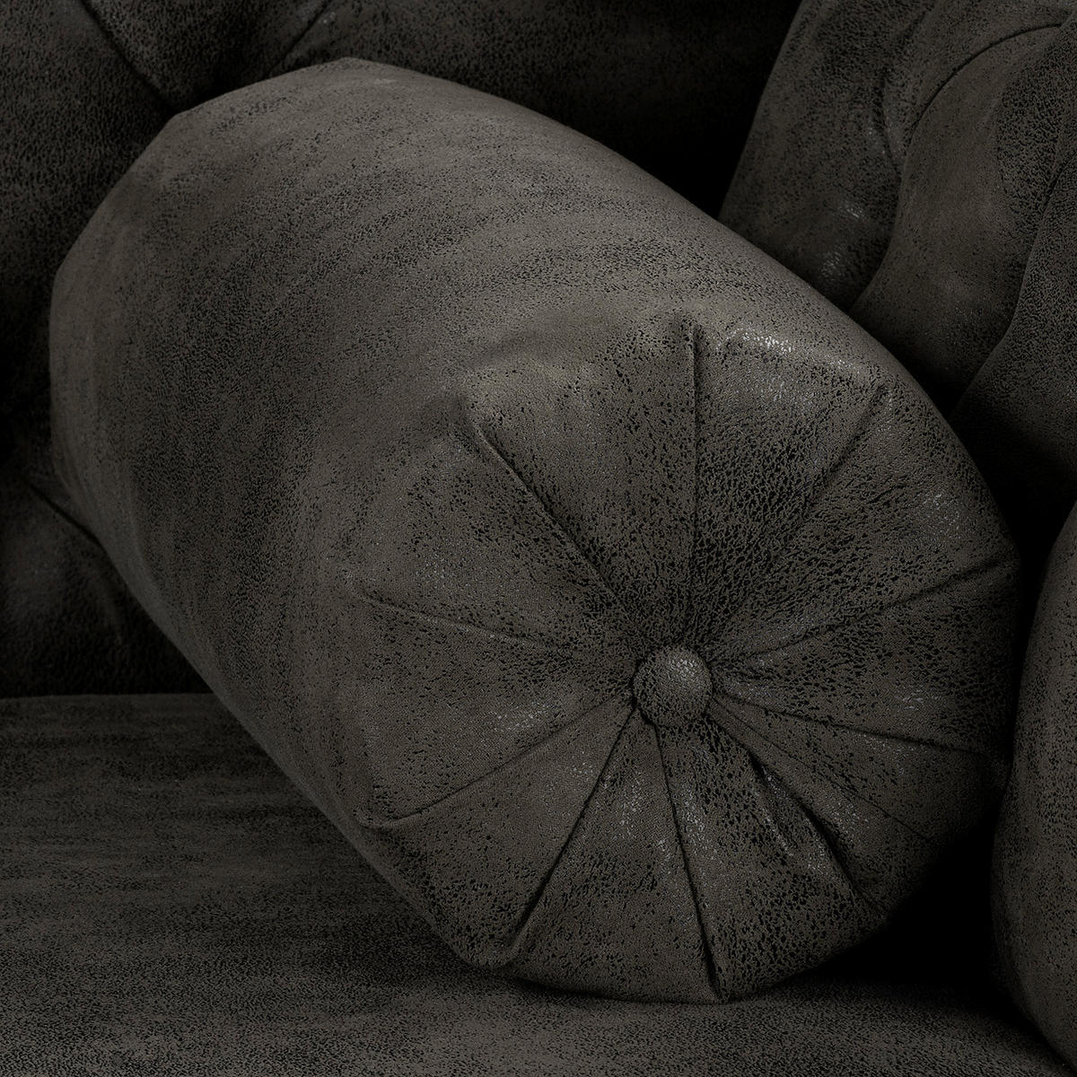 RÉCAMIERE Lederlook Anthrazit  - Anthrazit/Braun, Design, Holz/Textil (185/93/75cm) - Livetastic