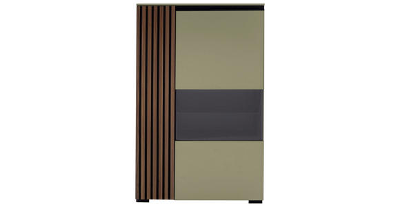 HIGHBOARD Nussbaumfarben, Schilfgrün 87/136/45 cm - Schilfgrün/Anthrazit, Design, Glas/Holz (87/136/45cm) - Moderano
