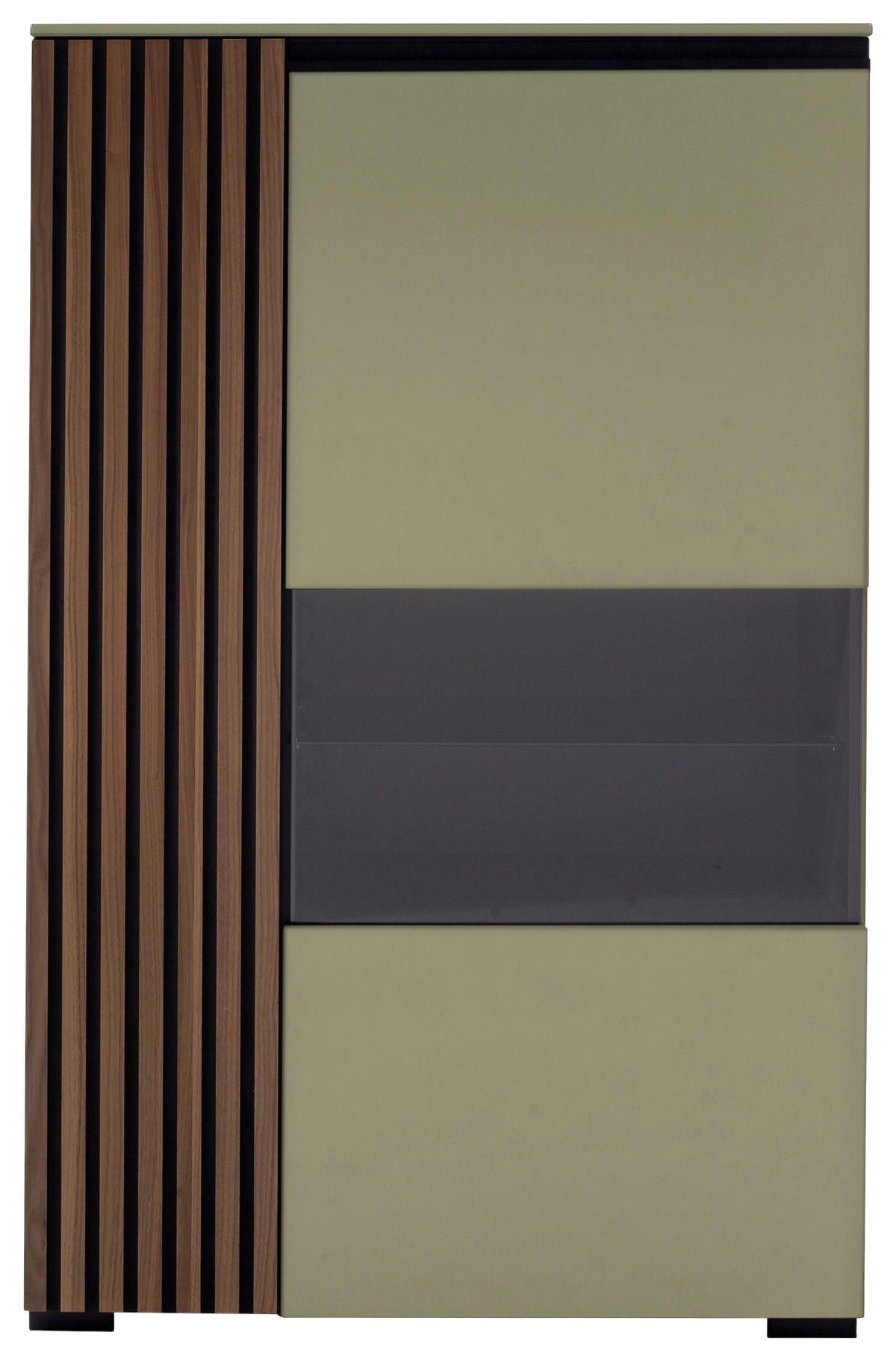 HIGHBOARD Nussbaumfarben, Schilfgrün  87/136/45 cm  - Schilfgrün/Anthrazit, Design, Glas/Holz (87/136/45cm) - Moderano