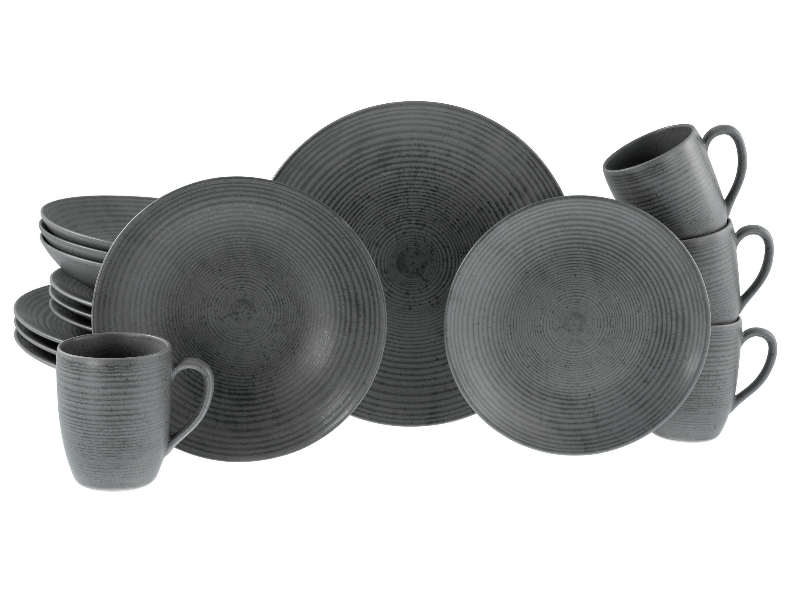 KOMBINOVANÁ SOUPRAVA, 16dílné, kamenina - antracitová, Design, keramika - Creatable