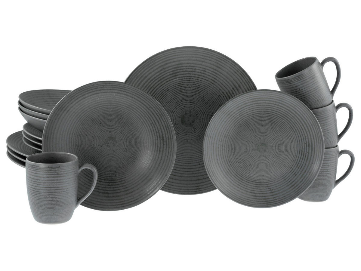 KOMBINOVANÝ SERVIS, 16-dielne, kamenina - antracitová, Design, keramika - Creatable