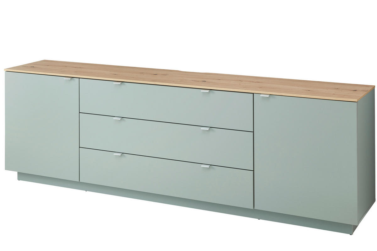 ŠIROKÁ KOMODA, mätovozelená, dub artisan, 240/77/44 cm - biela/mätovozelená, Modern, kov/kompozitné drevo (240/77/44cm) - Hom`in