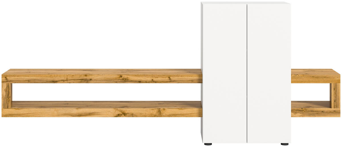 WOHNWAND 2-teilig  in Eiche Wotan  270/112/35 cm  - Eiche Wotan/Schwarz, Design, Holzwerkstoff (270/112/35cm) - MID.YOU