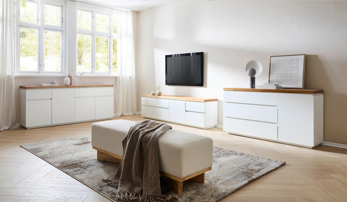 LOWBOARD 195/58/42 cm  - Weiss/Eichefarben, Konventionell, Holz/Holzwerkstoff (195/58/42cm) - Novel