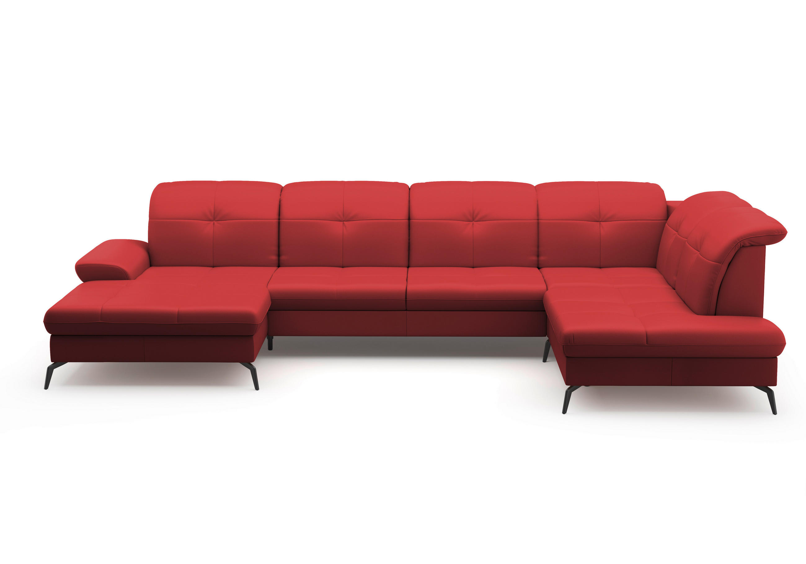 WOHNLANDSCHAFT in Echtleder Rot - Rot/Schwarz, Konventionell, Leder/Metall (185/357/231cm) - Sit & More