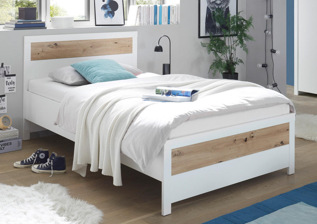 BETT 120/200 cm  in Weiß, Eiche Artisan  - Schwarz/Weiß, Design, Kunststoff (120/200cm) - Xora