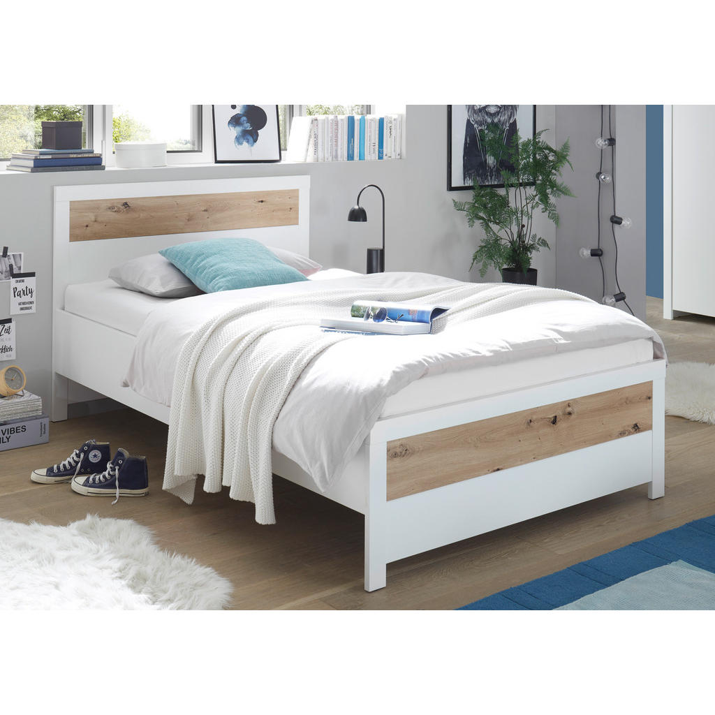 Thumbnail - Xora Bett, Weiß, Eiche Artisan, Kunststoff, 120x200 cm, für Rollrost geeignet, Schlafzimmer, Betten, Einzelbetten